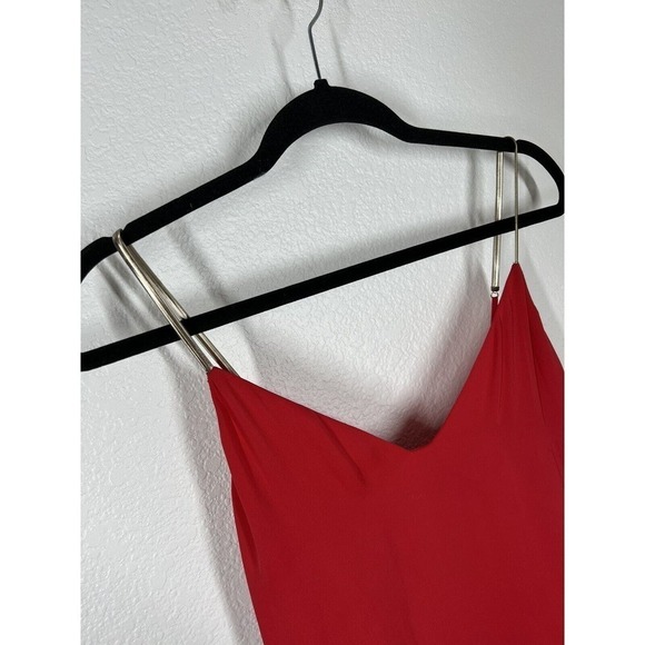 Halston Heritage XS Red Mini Dress Chiffon Satin Chain Straps - Picture 2 of 8